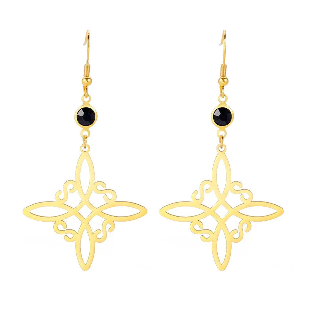 Unift Goth Stainless Steel Earring Triple Rune Moon Phase Pentagram Earrings Woman Men Vintage Jewelry Ear Piercing Witch Knot