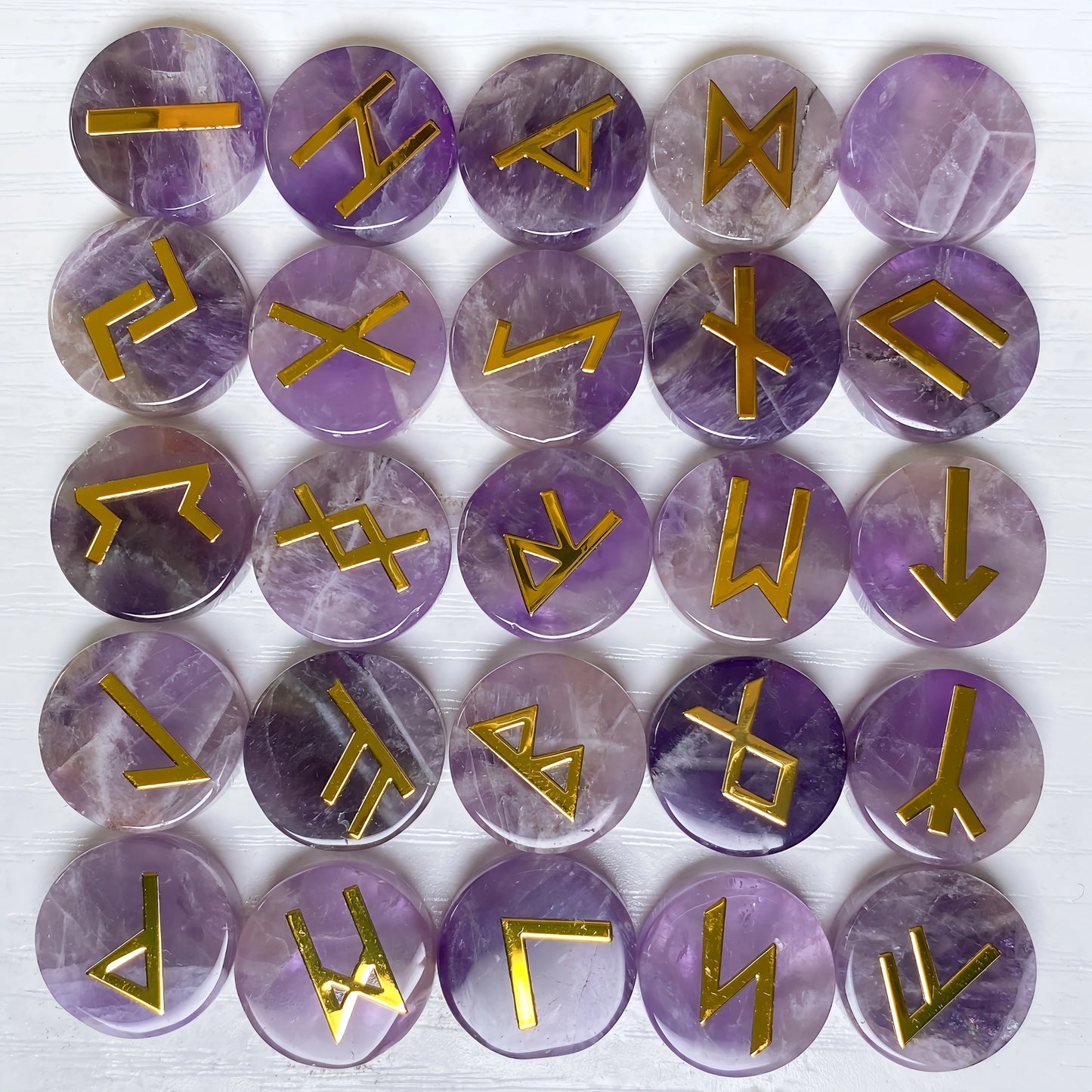 25pcs Natural Crystal Quartz Runes Signs Stone Witch Runic Alphabets Letters Sacred Symbol Energy Amulet Reiki Healing Chakra