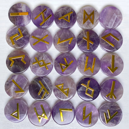 25pcs Natural Crystal Quartz Runes Signs Stone Witch Runic Alphabets Letters Sacred Symbol Energy Amulet Reiki Healing Chakra