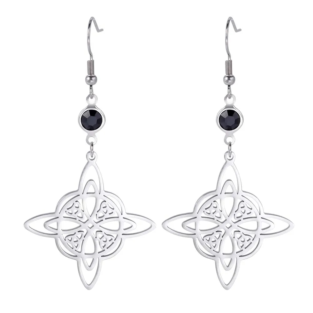 Unift Goth Stainless Steel Earring Triple Rune Moon Phase Pentagram Earrings Woman Men Vintage Jewelry Ear Piercing Witch Knot