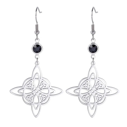 Unift Goth Stainless Steel Earring Triple Rune Moon Phase Pentagram Earrings Woman Men Vintage Jewelry Ear Piercing Witch Knot