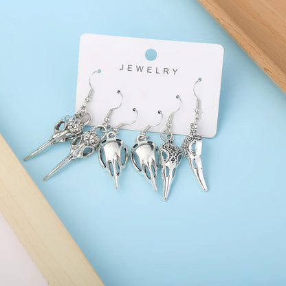 3 pairs Gothic Bird Dead Crow Moon Earrings Pentagram Crow Skull Halloween Punk Creative Women Fashion Delicacy Witch Jewelry Ch