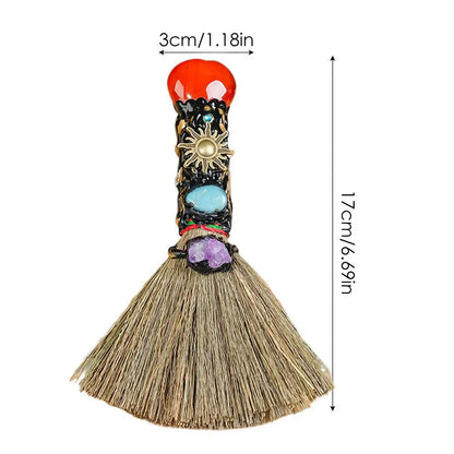 Magic Witch Altar Broom Wicca Witchcraft Accessories Natural Crystal Heart Shaped Reiki Gemstone For Cleansing Healing Fengshui