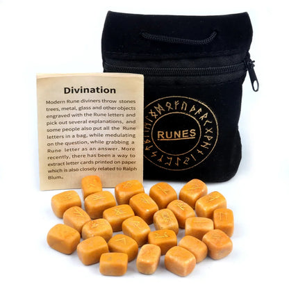 25Pcs Natural Tiger's Eye Rune Stones Set Engraved Elder Futhark Viking Alphabet Runes Gemstone Chakra Balancing Reiki Healing