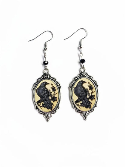 Moon Raven Skull Earrings, Blood drops, Gothic jewelry, bows, Black Raven, Witch accessories, Retro, Raven Cameo, Pentagram，Gift