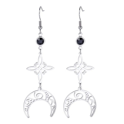 Unift Goth Stainless Steel Earring Triple Rune Moon Phase Pentagram Earrings Woman Men Vintage Jewelry Ear Piercing Witch Knot
