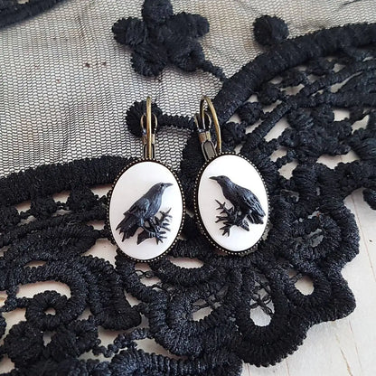 Moon Raven Skull Earrings, Blood drops, Gothic jewelry, bows, Black Raven, Witch accessories, Retro, Raven Cameo, Pentagram，Gift