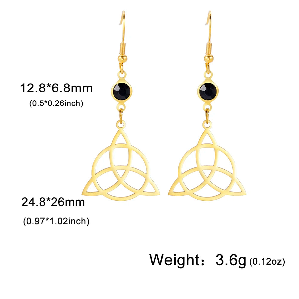 Unift Goth Stainless Steel Earring Triple Rune Moon Phase Pentagram Earrings Woman Men Vintage Jewelry Ear Piercing Witch Knot