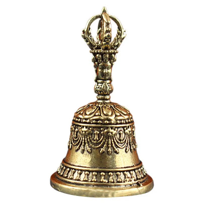 Tibetan Brass Ritual Bell, Buddhist Vajra Hand Bell for Meditation Altar, Antique Exorcism Wind Chime Pocket Pendulum Decoratio