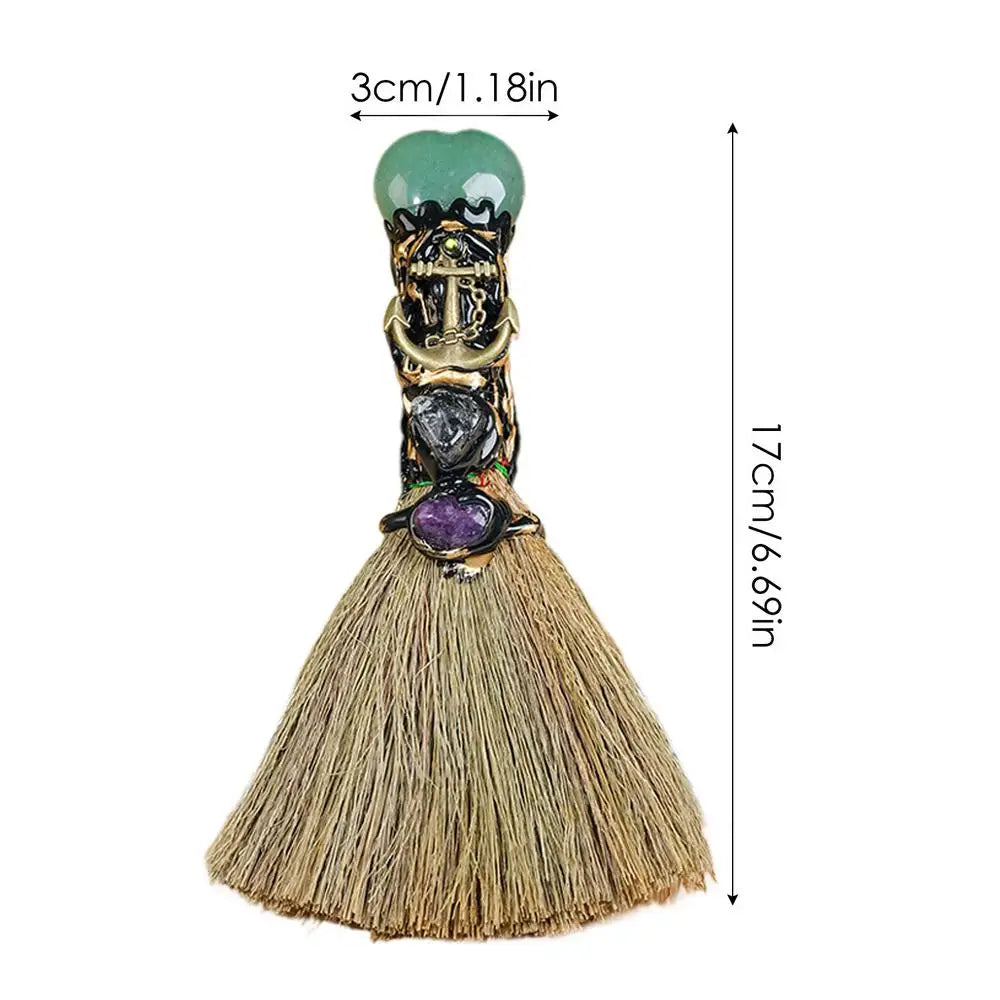 Magic Witch Altar Broom Wicca Witchcraft Accessories Natural Crystal Heart Shaped Reiki Gemstone For Cleansing Healing Fengshui