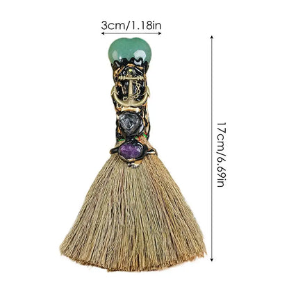 Magic Witch Altar Broom Wicca Witchcraft Accessories Natural Crystal Heart Shaped Reiki Gemstone For Cleansing Healing Fengshui