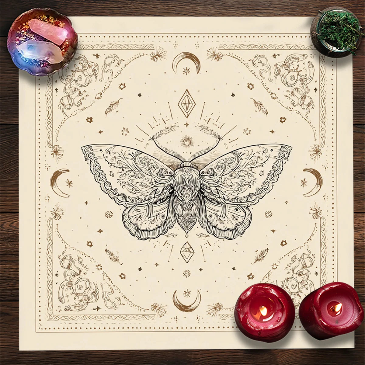 Gothic Moth Butterfly Witch Altar Cloth Mysterious Tarot Ritual Cloth Elegant Moth Wing Pattern for Astrology Party Wicca Decor