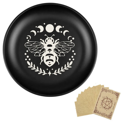 Ritual 5.5 Inch Decorative Jewelry Dish Round Black Crystal Stone Storage Tray Stainless Steel Meditation Altar Tray Gift