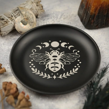 Ritual 5.5 Inch Decorative Jewelry Dish Round Black Crystal Stone Storage Tray Stainless Steel Meditation Altar Tray Gift