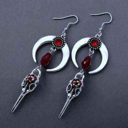 Moon Raven Skull Earrings, Blood drops, Gothic jewelry, bows, Black Raven, Witch accessories, Retro, Raven Cameo, Pentagram，Gift