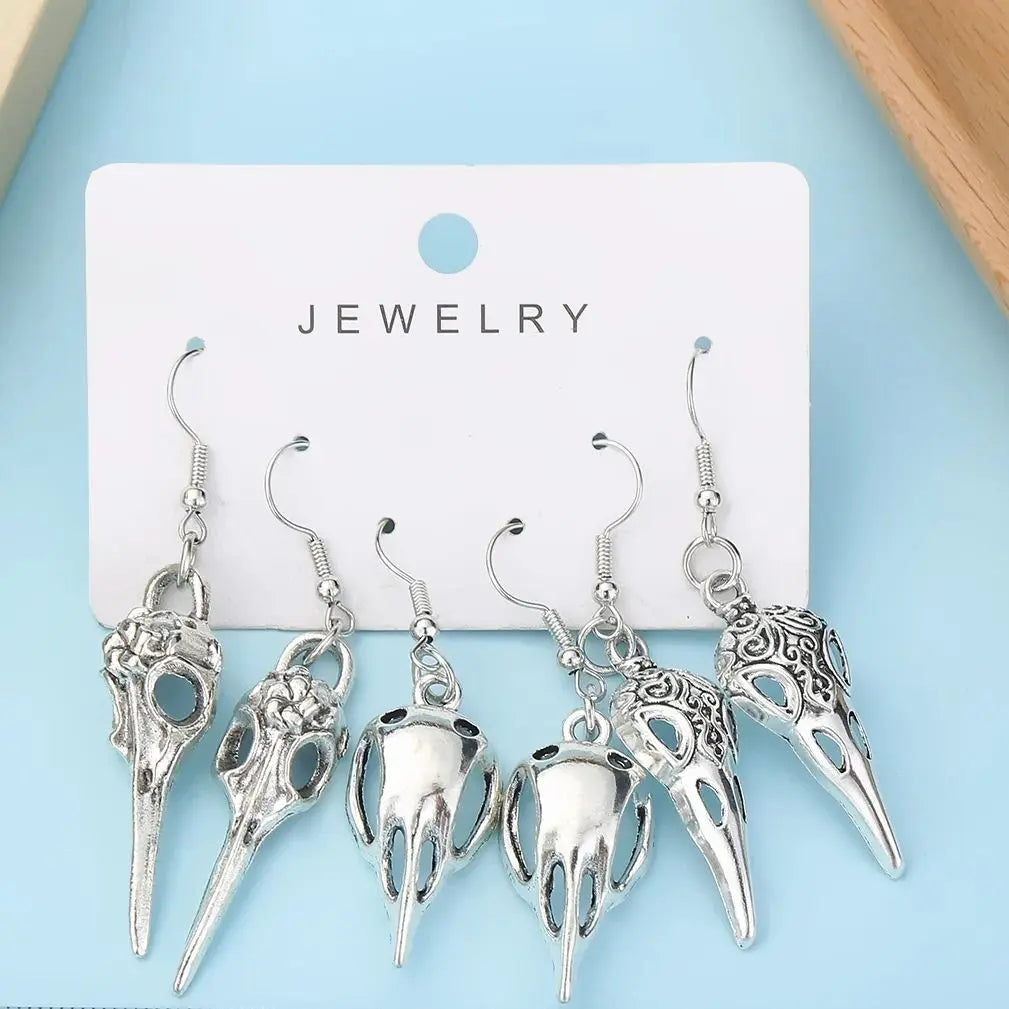 3 pairs Gothic Bird Dead Crow Moon Earrings Pentagram Crow Skull Halloween Punk Creative Women Fashion Delicacy Witch Jewelry Ch