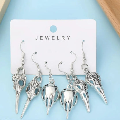 3 pairs Gothic Bird Dead Crow Moon Earrings Pentagram Crow Skull Halloween Punk Creative Women Fashion Delicacy Witch Jewelry Ch