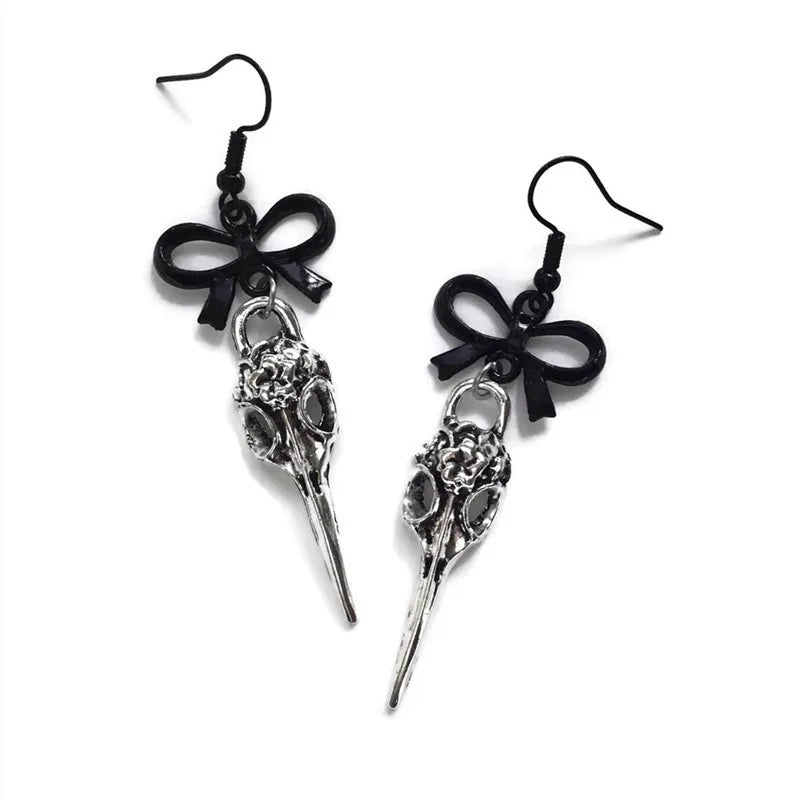 Moon Raven Skull Earrings, Blood drops, Gothic jewelry, bows, Black Raven, Witch accessories, Retro, Raven Cameo, Pentagram，Gift
