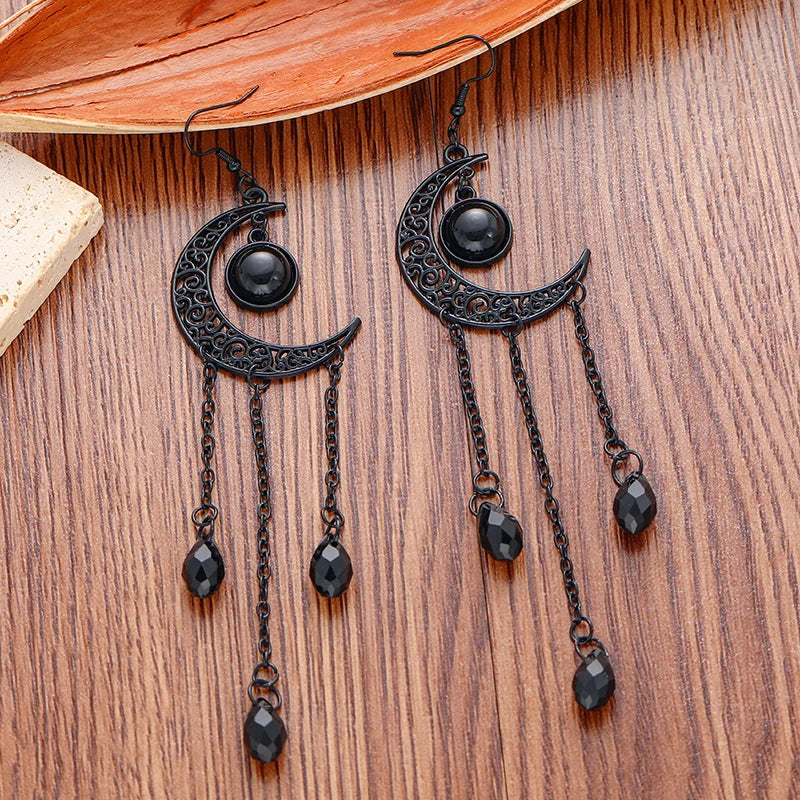 Vintage Gothic Vampire Witch Black Moon Earrings for Women 2023 New Creative Halloween Party Personalized Jewelry Accessories