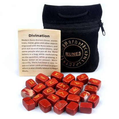 25Pcs Natural Tiger's Eye Rune Stones Set Engraved Elder Futhark Viking Alphabet Runes Gemstone Chakra Balancing Reiki Healing