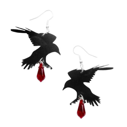 Moon Raven Skull Earrings, Blood drops, Gothic jewelry, bows, Black Raven, Witch accessories, Retro, Raven Cameo, Pentagram，Gift