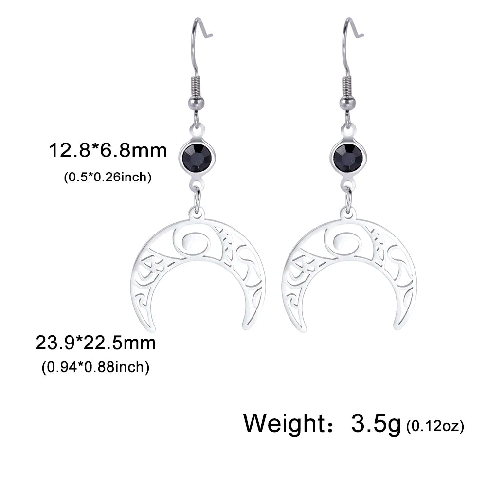 Unift Goth Stainless Steel Earring Triple Rune Moon Phase Pentagram Earrings Woman Men Vintage Jewelry Ear Piercing Witch Knot
