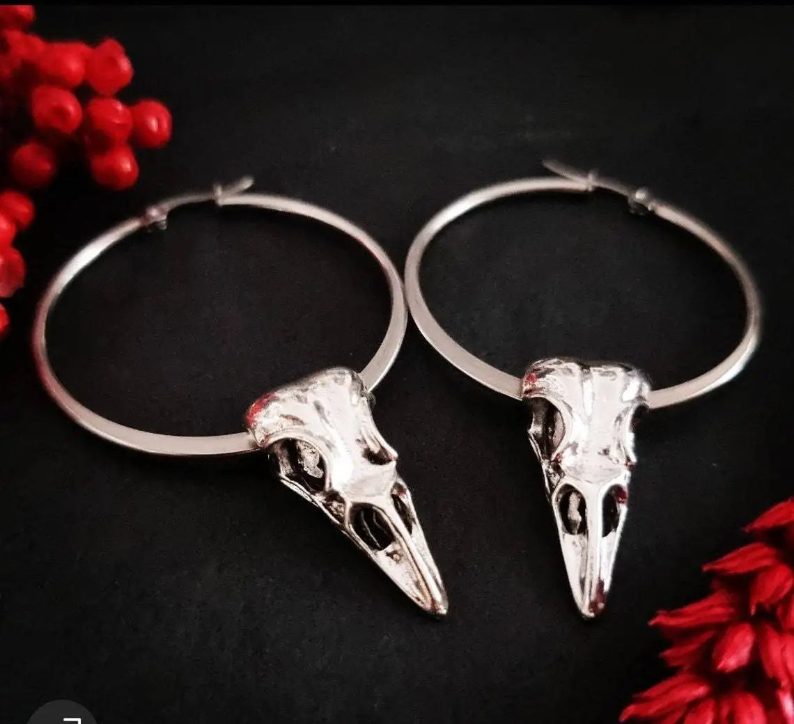 Moon Raven Skull Earrings, Blood drops, Gothic jewelry, bows, Black Raven, Witch accessories, Retro, Raven Cameo, Pentagram，Gift