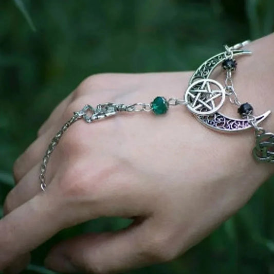 Moon Bracelet Triple Goddess Crescent Bracelet Ring  Pagan Wicca Witch Pentacle Bracelet