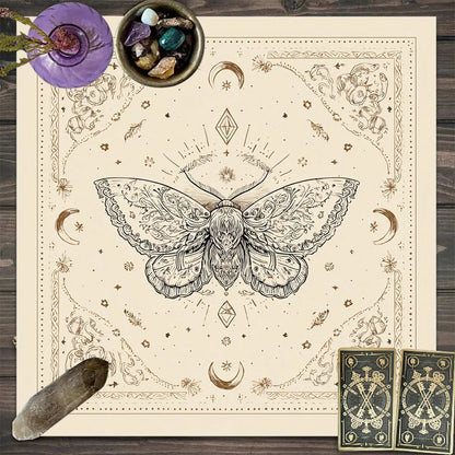 Gothic Moth Butterfly Witch Altar Cloth Mysterious Tarot Ritual Cloth Elegant Moth Wing Pattern for Astrology Party Wicca Decor