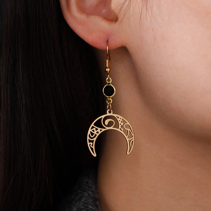 Unift Goth Stainless Steel Earring Triple Rune Moon Phase Pentagram Earrings Woman Men Vintage Jewelry Ear Piercing Witch Knot