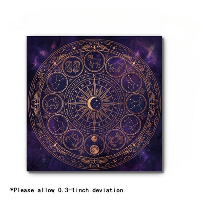 Mystic Astrology Tablecloth Dark Purple Golden Zodiac Constellation Tarot Ritual Meditation Crystal Healing Party Decor