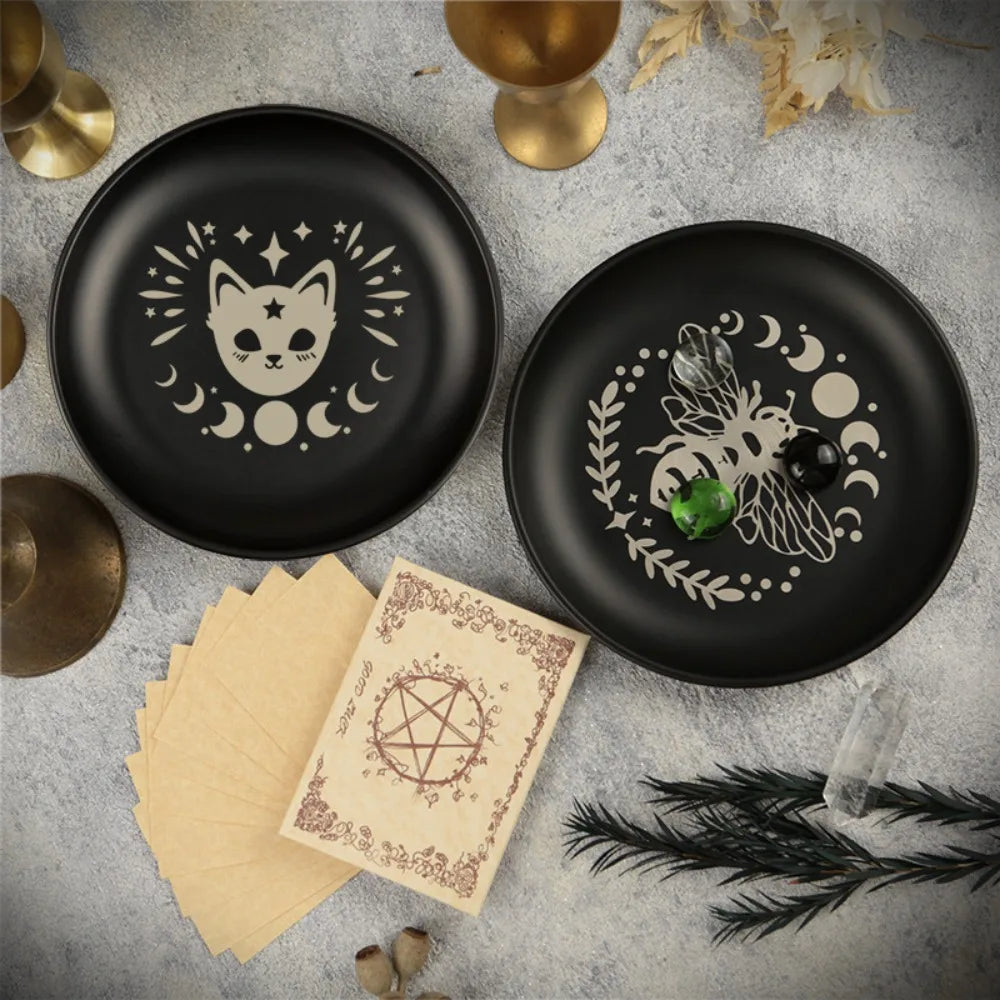 Ritual 5.5 Inch Decorative Jewelry Dish Round Black Crystal Stone Storage Tray Stainless Steel Meditation Altar Tray Gift