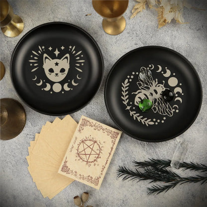 Ritual 5.5 Inch Decorative Jewelry Dish Round Black Crystal Stone Storage Tray Stainless Steel Meditation Altar Tray Gift