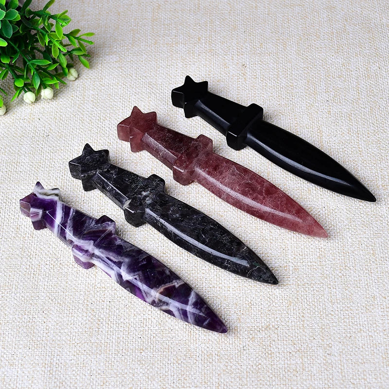 Natural Crystal Carved Witch's Knife Healing Crystal Gift for Rituals Unique Home Decor & Garden Item