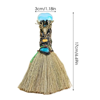 Magic Witch Altar Broom Wicca Witchcraft Accessories Natural Crystal Heart Shaped Reiki Gemstone For Cleansing Healing Fengshui