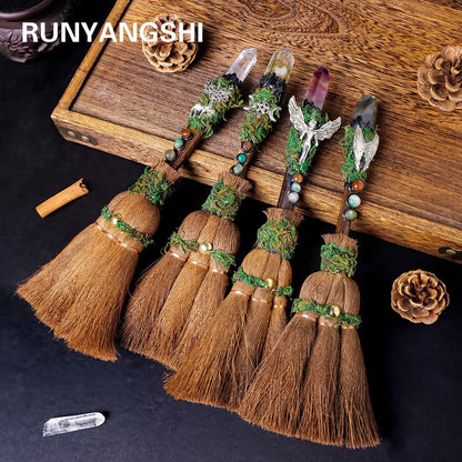 1pc Natural Crystal Point Stone Amethyst Altar Witch Supplies Table Decoration Family Tree Charms Feather Broom Crafts