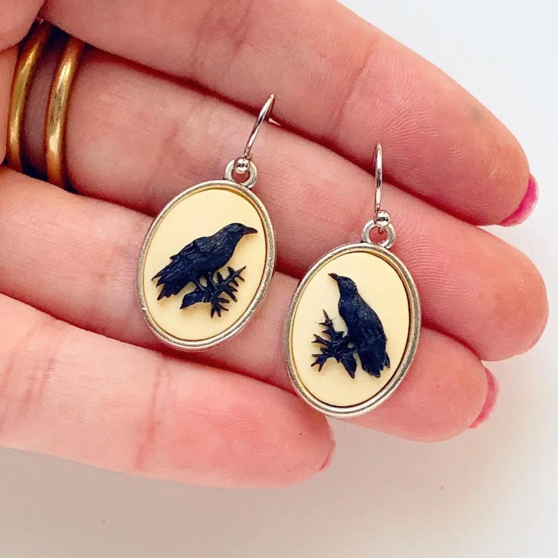 Moon Raven Skull Earrings, Blood drops, Gothic jewelry, bows, Black Raven, Witch accessories, Retro, Raven Cameo, Pentagram，Gift