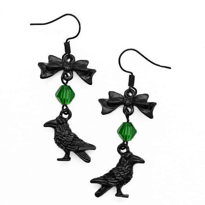 Moon Raven Skull Earrings, Blood drops, Gothic jewelry, bows, Black Raven, Witch accessories, Retro, Raven Cameo, Pentagram，Gift