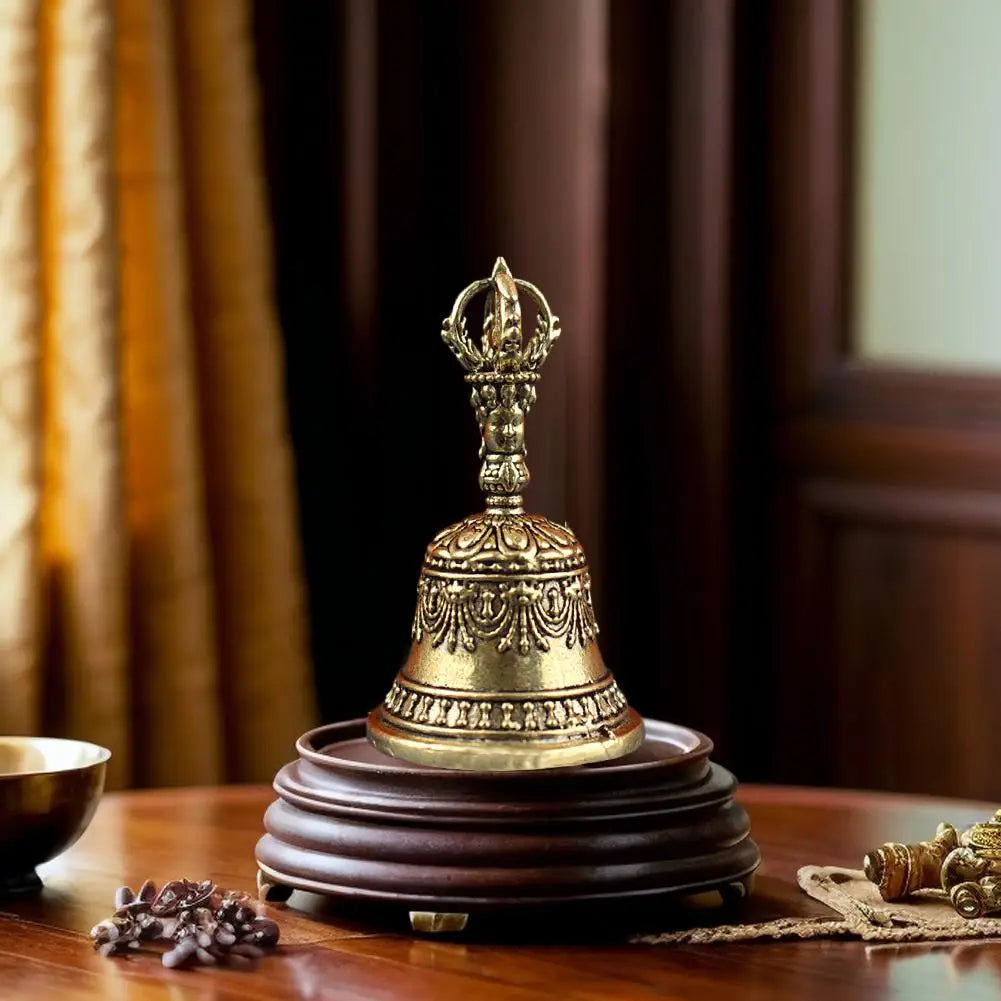 Tibetan Brass Ritual Bell, Buddhist Vajra Hand Bell for Meditation Altar, Antique Exorcism Wind Chime Pocket Pendulum Decoratio
