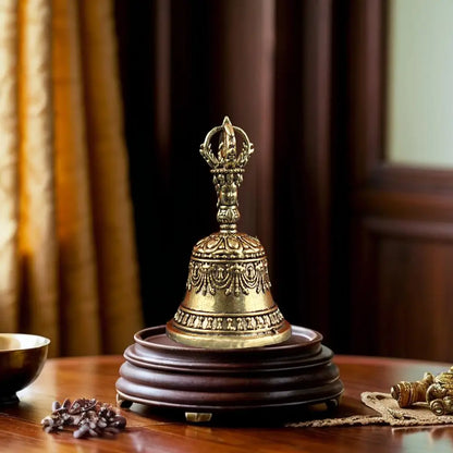 Tibetan Brass Ritual Bell, Buddhist Vajra Hand Bell for Meditation Altar, Antique Exorcism Wind Chime Pocket Pendulum Decoratio