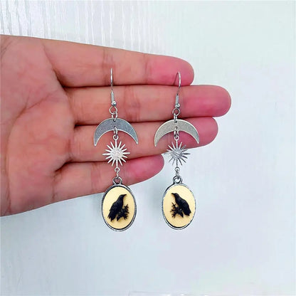 Moon Raven Skull Earrings, Blood drops, Gothic jewelry, bows, Black Raven, Witch accessories, Retro, Raven Cameo, Pentagram，Gift