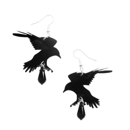 Moon Raven Skull Earrings, Blood drops, Gothic jewelry, bows, Black Raven, Witch accessories, Retro, Raven Cameo, Pentagram，Gift