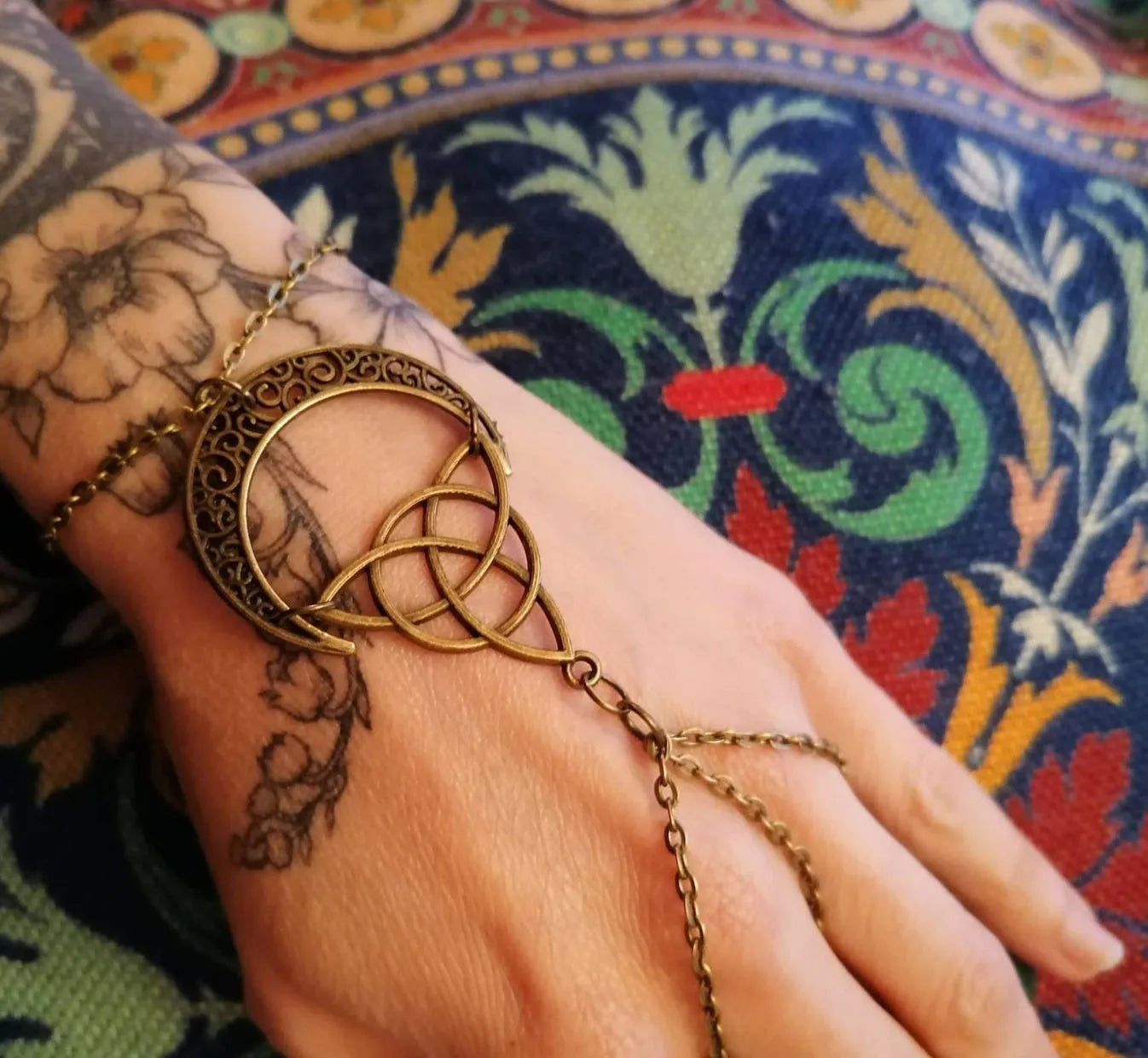 Moon Bracelet Triple Goddess Crescent Bracelet Ring  Pagan Wicca Witch Pentacle Bracelet