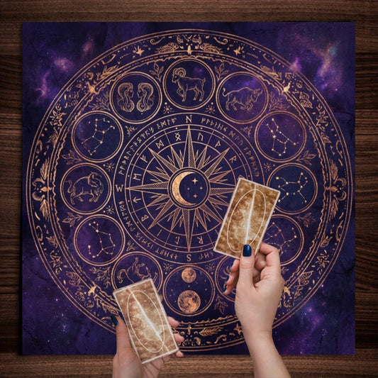 Mystic Astrology Tablecloth Dark Purple Golden Zodiac Constellation Tarot Ritual Meditation Crystal Healing Party Decor