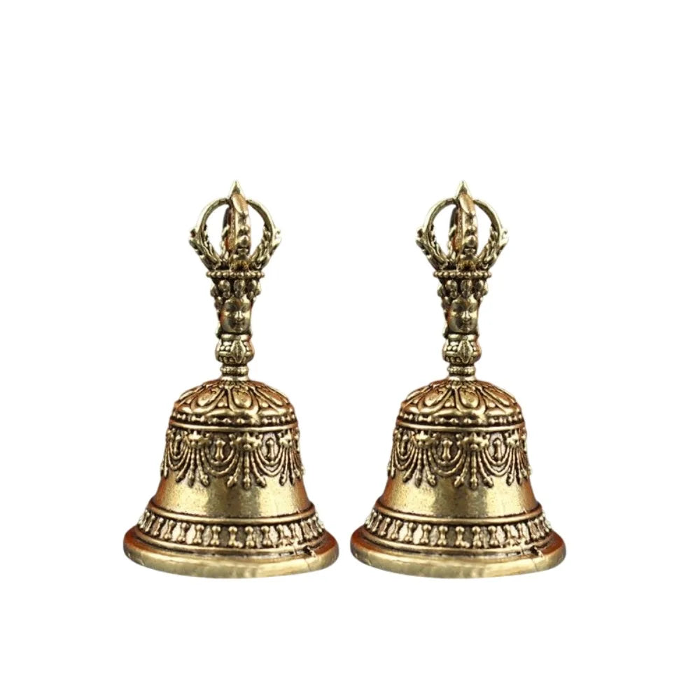 Tibetan Brass Ritual Bell, Buddhist Vajra Hand Bell for Meditation Altar, Antique Exorcism Wind Chime Pocket Pendulum Decoratio