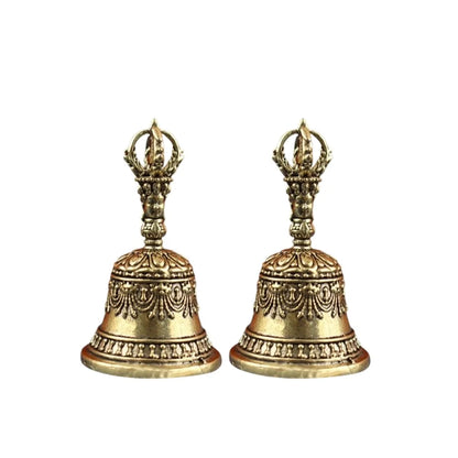 Tibetan Brass Ritual Bell, Buddhist Vajra Hand Bell for Meditation Altar, Antique Exorcism Wind Chime Pocket Pendulum Decoratio