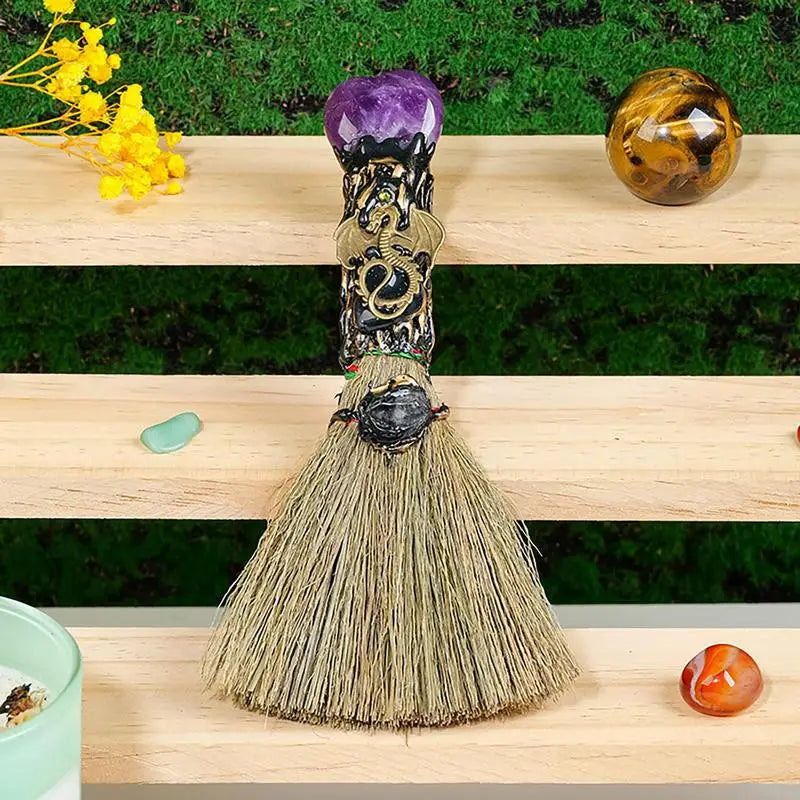 Magic Witch Altar Broom Wicca Witchcraft Accessories Natural Crystal Heart Shaped Reiki Gemstone For Cleansing Healing Fengshui