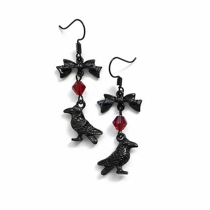 Moon Raven Skull Earrings, Blood drops, Gothic jewelry, bows, Black Raven, Witch accessories, Retro, Raven Cameo, Pentagram，Gift