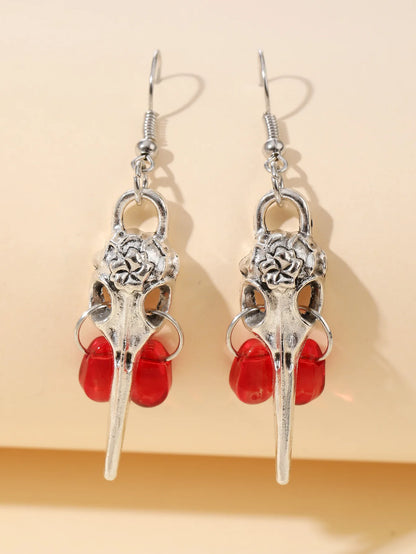 Moon Raven Skull Earrings, Blood drops, Gothic jewelry, bows, Black Raven, Witch accessories, Retro, Raven Cameo, Pentagram，Gift
