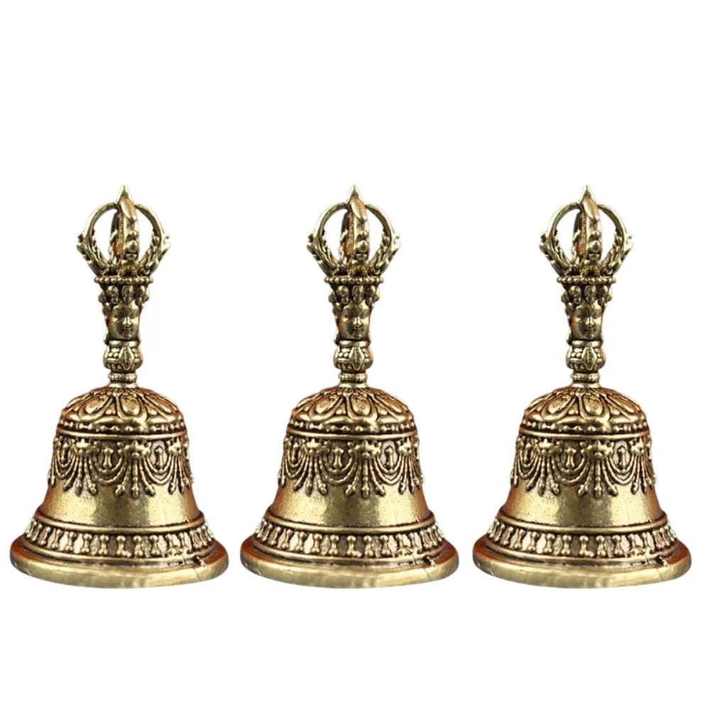 Tibetan Brass Ritual Bell, Buddhist Vajra Hand Bell for Meditation Altar, Antique Exorcism Wind Chime Pocket Pendulum Decoratio